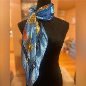 Gorgeous vintage Silk Blue with Gold Paris Scarf